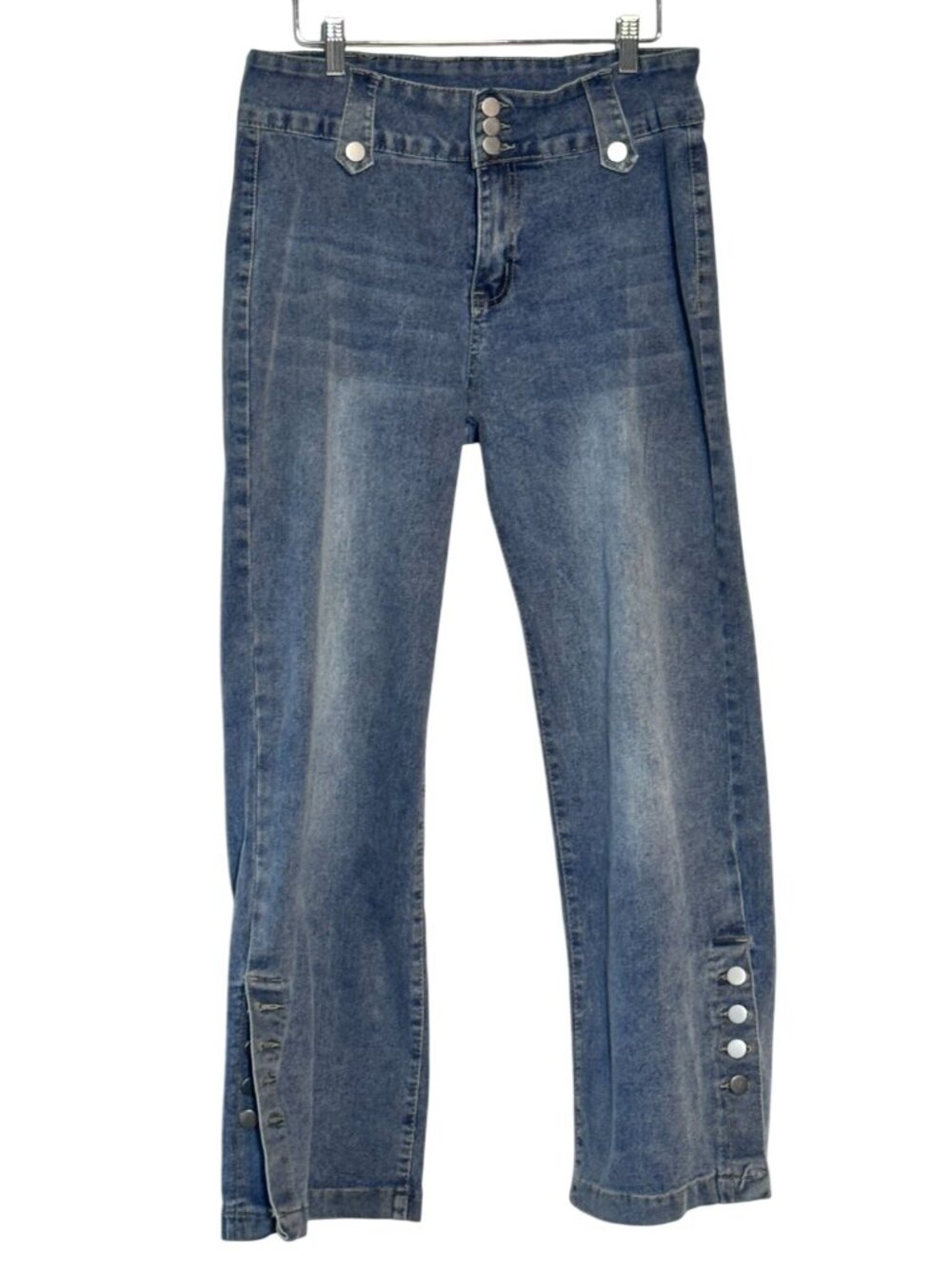 Women's Vintage Style Denim Blue Jeans Button Leg Slits High Rise Size XL